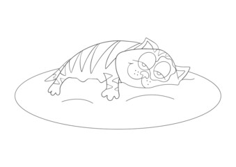 Happy cat is sleeping on the pillow isolated on white background. Relaxation. Day dream. Vector illustration