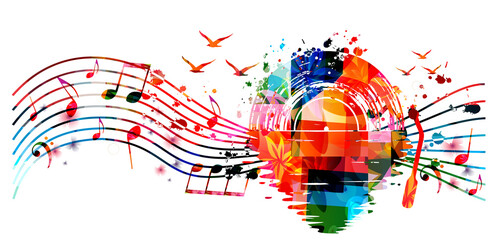 Colorful LP vinyl record disc for live jazz, blues, rock concert events, music festivals and shows, party flyers, banners. Musical poster for summer beach party with musical notes vector illustration