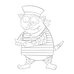 Sailor cat with a boat. Childhood. Marine vacation isolated on white background. Vector illustration