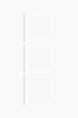 Frame mockup 1:1 square. Set of three thin white square frames. Clean, modern, minimalist, bright gallery wall mockup, set of 3 frames with a mat opening.