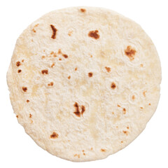  One mexican burrito tortilla over white isolated background