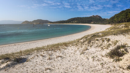 Fototapeta na wymiar White Sand Beach in the Cies Islands Natural Park, Galicia, Spain