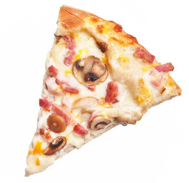  Slice of italian carbonara pizza over white isolated background