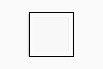 Frame mockup 1:1 square. Single thin black frame mockup. Clean, modern, minimalist, bright. Square frame mockup with a mat opening.