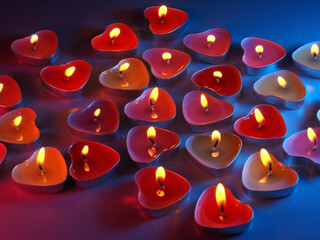 burning candles festive in the form of hearts