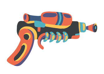 Blaster flat icon. Laser blaster gun icon on white background. Futuristic space weapon. Cosmic army raygun equipment. Virtual reality shooting device vector illustration