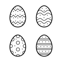 Easter eggs set with ornament. Hand drawn icon in doodle line style. Isolated vector illustration. 