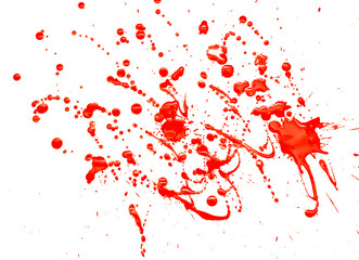 Drops of red paint on a white background.