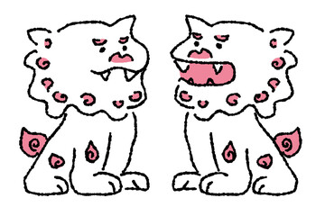 シーサー　沖縄　手描き　シンプルカラー　イラスト素材