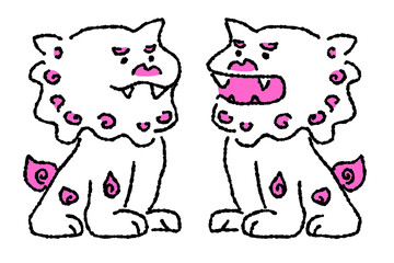 シーサー　沖縄　手描き　シンプルカラー　イラスト素材