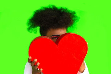Saint Valentin, oeil et femme noire sur fond vert