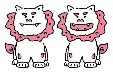 シーサー　沖縄　手描き　シンプルカラー　イラスト素材