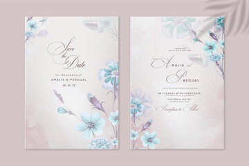 Floral Wedding Invitation Template with Blue Flower - obrazy, fototapety, plakaty