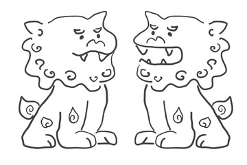 手描きの沖縄のシーサー　線画　イラスト素材