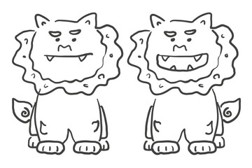 手描きの沖縄のシーサー　線画　イラスト素材