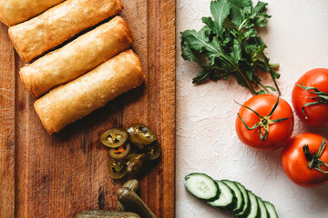 Paçanga Böreği turkish traditional food. Fried savoury pastry with cheese and pastirma