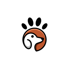Dog and paw combinations,in background white ,vector logo design editable