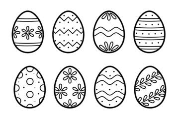Easter eggs set with ornament. Hand drawn simple icon in sketch style. Isolated vector illustration in doodle line style.