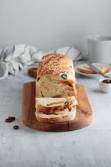 Homemade bread with cheese and olives
