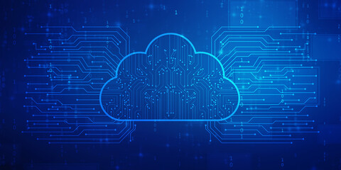 2d illustration of Cloud computing, Digital Cloud computing Concept background. Cyber technology, internet data storage, database and data server concept