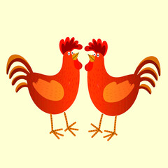Cute and funny colorful farm rooster, chicken,cock, cockerel, cartoon vector illustration.