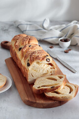 Homemade bread with cheese and olives