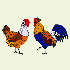 Cute and funny colorful farm rooster, chicken,cock, cockerel, cartoon vector illustration.