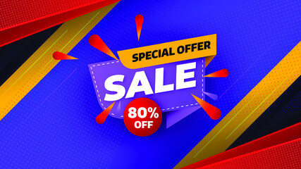 Sale banner template design with geometric background , Big sale special offer up to 80% off. Super Sale, end of season special offer banner. vector illustration.