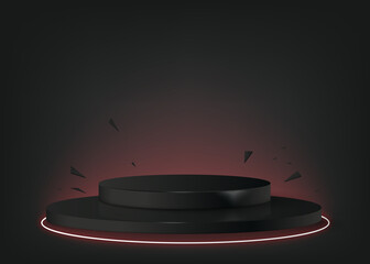 3d background products display podium scene with geometric platform. backdrop background vector 3d render with podium. stand to show cosmetic products. Stage showcase on pedestal display black