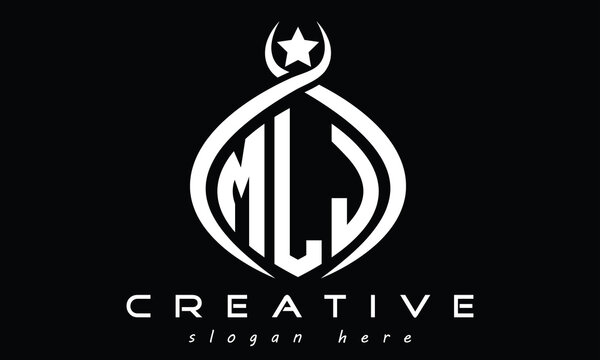 MLJ three letters monogram curved initial logo design, geometric oval minimalist modern logo, vector template