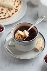 Coffee with Leipajuusto - traditional Finnish baked cheese 