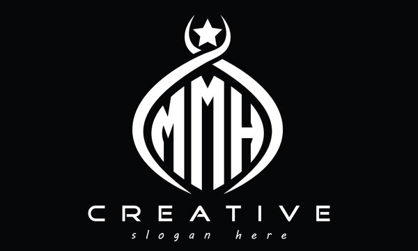 MMH three letters monogram curved initial logo design, geometric oval minimalist modern logo, vector template