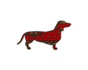 Dog Dachshund Pet symbol Indian Red Sari Saree icon logo illustration