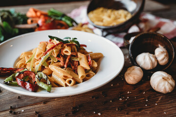 pasta with dark backround, macaroni, makarna