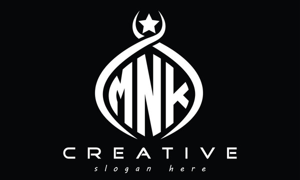 MNK three letters monogram curved initial logo design, geometric oval minimalist modern logo, vector template