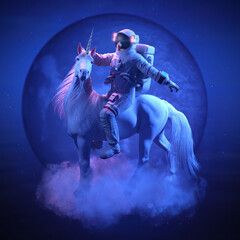 Astronaut riding a unicorn on the cloud in intergalactic space © Giovanni Cancemi