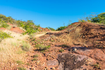 A view of a rocky caatinga landscape in Oeiras, Piaui state, Brazil
