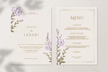 Vintage Wedding Invitation Template with Purple Flower - obrazy, fototapety, plakaty
