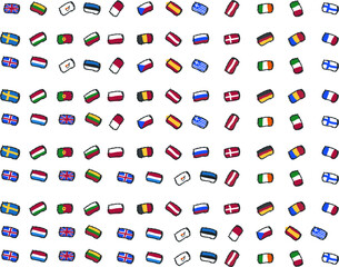 Seamless Pattern made from Flags of European Countries. France Italy Hungary Spain Belgium Germany Switzerland Turkey Austria Greece