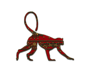 Monkey Chimp symbol Indian Red Sari Saree icon logo illustration