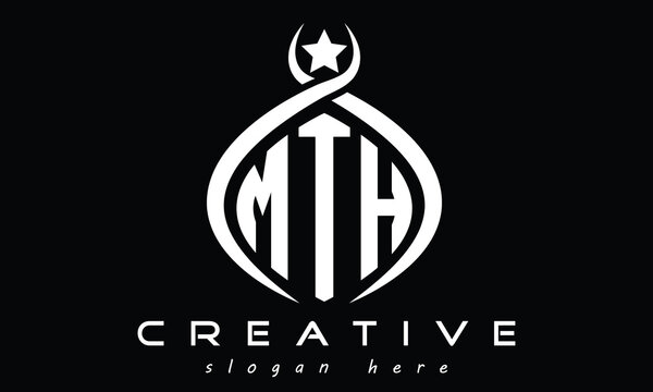 MTH three letters monogram curved initial logo design, geometric oval creative modern logo, vector template