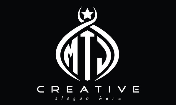 MTJ three letters monogram curved initial logo design, geometric oval creative modern logo, vector template