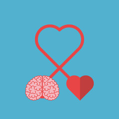Heart and brain connected with love. Mind, emotion, intelligence, psychology, balance, harmony and reason concept. Flat design. Vector illustration. EPS 8, no gradients, no transparency