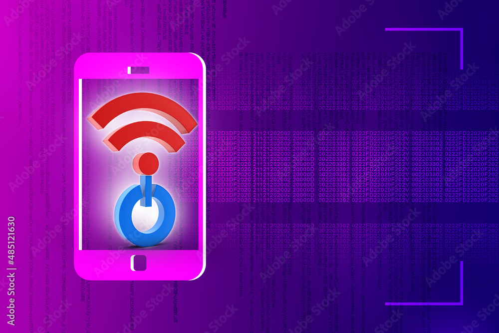 Poster 3d rendering transmitter mobile wifi with power sign
