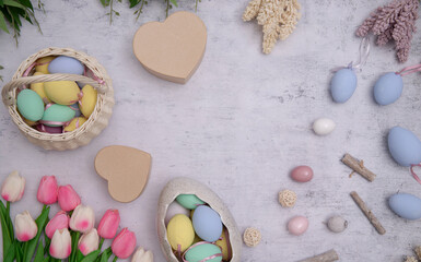 Fototapeta premium chocolate easter eggs on a wooden background