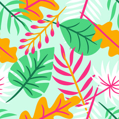 Tropical leaves botanical seamless pattern