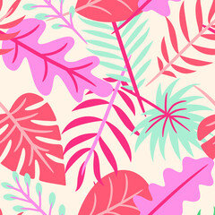 Tropical leaves botanical seamless pattern