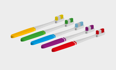 3D colorful toothbrush set vector illustration 