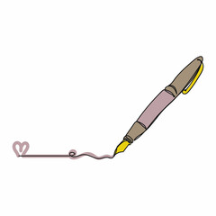 Vector abstract continuous one single simple line drawing icon of fountain writing pen in silhouette sketch.