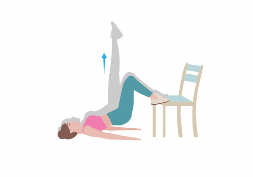 Exercises that can be done at home using a sturdy chair.
Step by step instruction for doing bottoms up. woman in a pink shirt and blue Long legs.Sports silhouettes. Fitness and health concepts.